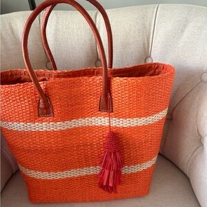 Chic Orange Woven Tote with Tassel